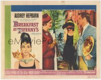 8k0816 BREAKFAST AT TIFFANY'S LC #8 1961 sexy Audrey Hepburn between George Peppard & Patricia Neal!