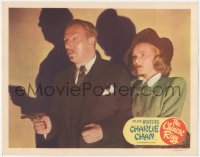 8k0832 CHINESE RING LC #3 1948 Roland Winters as Asian detective Charlie Chan w/ gun & Louise Curry!