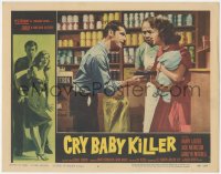 8k0848 CRY BABY KILLER LC #4 1958 Jack Nicholson in his first role holding gun on woman with baby!