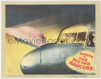 8k0550 EARTH VS. THE FLYING SAUCERS LC 1956 sci-fi classic, close image of UFO flying by airplane!