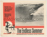8k0887 ENDLESS SUMMER LC 1967 Bruce Brown, Robert August riding wave over Mike Hynson, surfing!