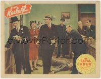 8k0895 FATAL HOUR LC 1940 Boris Karloff as Asian detective Mr. Wong with others & dead guy on floor!