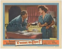 8k0986 I WANT TO LIVE LC #4 1958 man pleads with Susan Hayward as Barbara Graham in kitchen!
