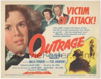 8k0663 OUTRAGE TC 1950 directed by Ida Lupino, scared Mala Powers is the victim of attack!