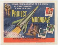 8k0671 PROJECT MOONBASE TC 1953 Robert Heinlein, cool art of rocket ship + wacky astronauts!