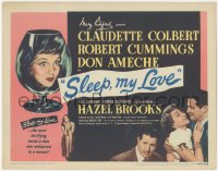 8k0689 SLEEP MY LOVE TC 1947 Claudette Colbert, Robert Cummings, Don Ameche, sexy Hazel Brooks!