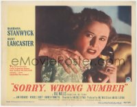 8k1194 SORRY WRONG NUMBER LC #5 1948 best c/u of scared Barbara Stanwyck with phone being grabbed!