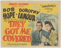 8k0704 THEY GOT ME COVERED TC 1943 great close up of Bob Hope & Dorothy Lamour under umbrella!