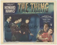 8k0543 THING LC #2 1951 Howard Hawks classic horror, Kenneth Tobey & men listen by door for monster!