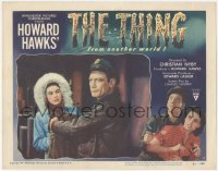 8k0548 THING LC #7 1951 Howard Hawks classic, Kenneth Tobey hands blanket to Margaret Sheridan!