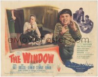 8k0725 WINDOW TC 1949 Ruth Roman w/ scissors & Paul Stewart next to dead man, art of Bobby Driscoll!