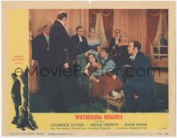8k1304 WUTHERING HEIGHTS LC #5 R1955 Laurence Olivier breaks into party with wounded Merle Oberon!