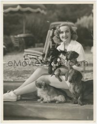 8m0224 CAROLE LOMBARD 10.25x13 still 1930s posing with her five adorable pets by William Walling!