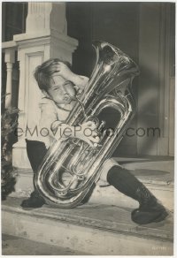 8m0282 MUSIC MAN deluxe 9.25x13.5 still 1962 little Ronnie Howard trying to play huge horn!