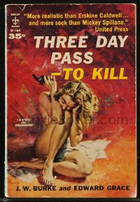 8m1159 THREE DAY PASS TO KILL 2nd edition paperback book 1958 Paul Rader art, art of girl with gun!