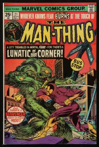8m0181 MAN-THING #21 comic book September 1975 city trembles in mortal fear, Lunatic on Every Corner!