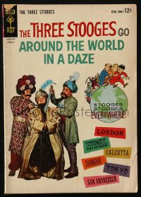 8m0130 THREE STOOGES GO AROUND THE WORLD IN A DAZE #15 comic book January 1964 Moe, Larry & Joe!