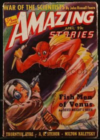 8m0025 AMAZING STORIES pulp magazine April 1940 cool H.R. Hammond cover art of Fish Men of Venus!