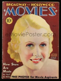 8m0444 BROADWAY & HOLLYWOOD MOVIES magazine March 1933 cover art of Gloria Stuart by James Lunnon!