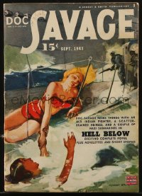 8m0032 DOC SAVAGE pulp magazine September 1943 great Modest Stein cover art for Hell Below!