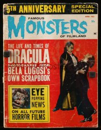 8m0679 FAMOUS MONSTERS OF FILMLAND vol 5 no 1 magazine Apr 1963 Lugosi as Dracula, 5th Anniversary!