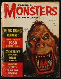 8m0671 FAMOUS MONSTERS OF FILMLAND #6 magazine February 1960 Albert Nuetzell art of King Kong!