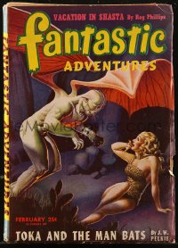 8m0036 FANTASTIC ADVENTURES pulp magazine February 1946 Walter Parke art of Toka & the Man Bats!