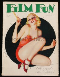 8m0490 FILM FUN magazine August 1934 great sexy cover art by Enoch Bolles, she knows the ropes!