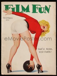 8m0491 FILM FUN magazine December 1937 great sexy cover art by Enoch Bolles, she'll bowl you over!