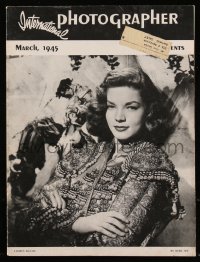 8m0520 INTERNATIONAL PHOTOGRAPHER magazine February 1945 Bert Six cover portrait of Lauren Bacall!
