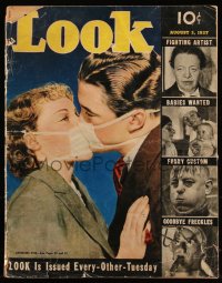 8m0534 LOOK magazine August 3, 1937 great cover portrait of the germless kiss with face masks!