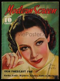8m0772 MODERN SCREEN magazine January 1936 great cover art of Dolores Del Rio by Earl Christy!