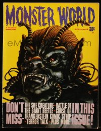 8m0718 MONSTER WORLD #3 magazine April 1965 great Ron Cobb cover art of The She Creature!