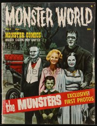 8m0717 MONSTER WORLD #2 magazine January 1965 artwork of The Munsters, Godzilla vs The Thing!