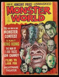 8m0552 MONSTER WORLD magazine May 1975 The Making of King Kong, Lon Chaney, cool montage cover art!