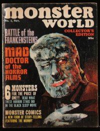 8m0716 MONSTER WORLD vol 1 no 1 magazine November 1964 great Wolfman cover art, very first issue!
