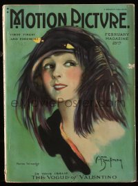 8m0779 MOTION PICTURE magazine February 1923 great cover art of Norma Talmadge by Ann Brockman!