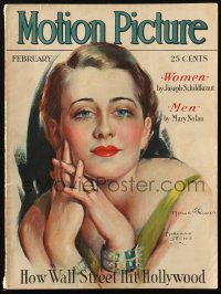 8m0781 MOTION PICTURE magazine February 1930 cover art of beautiful Norma Shearer by Marland Stone!