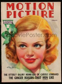 8m0784 MOTION PICTURE magazine February 1937 great cover art of pretty Simone Simon by Zoe Mozert!