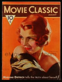 8m0559 MOVIE CLASSIC magazine January 1932 great cover art of sexy Peggy Shannon by Marland Stone!