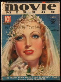 8m0564 MOVIE MIRROR magazine June 1934 great cover art of bride Joan Crawford by Alice Mozert!