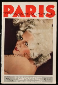 8m0578 PARIS French magazine April 1934 great cover art of sexy Jean Harlow, lots of nudity inside!