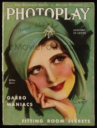 8m0758 PHOTOPLAY magazine January 1930 great cover art of pretty Billie Dove by Earl Christy!