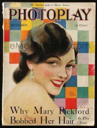 8m0756 PHOTOPLAY magazine September 1928 colorful cover art of Gloria Swanson Charles Sheldon!