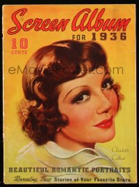 8m0615 SCREEN ALBUM magazine 1936 cover art of pretty Claudette Colbert, revealing true stories!