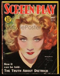 8m0623 SCREEN PLAY magazine May 1933 great cover art of sexy Marlene Dietrich by Henry Clive!
