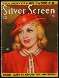 8m0789 SILVER SCREEN magazine May 1938 great cover art of pretty Ginger Rogers by Marland Stone!