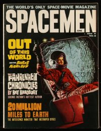 8m0640 SPACEMEN magazine June 1964 Fahrenheit Chronicles by Ray Bradbury, Boris Karloff!