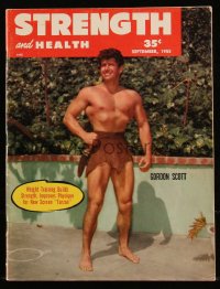 8m0649 STRENGTH & HEALTH magazine September 1955 great cover portrait of Gordon Scott as Tarzan!