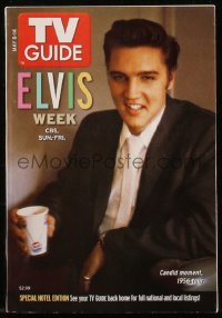 8m0659 TV GUIDE magazine May 8, 2005 Elvis Week, cover image of a candid moment from his 1956 tour!
